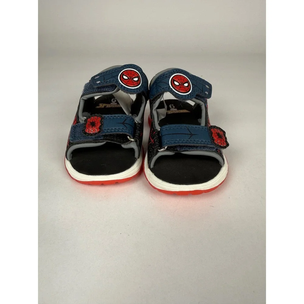 Marvel Spiderman Toddler Boys Sandals Blue Red Hook Loop Size 6